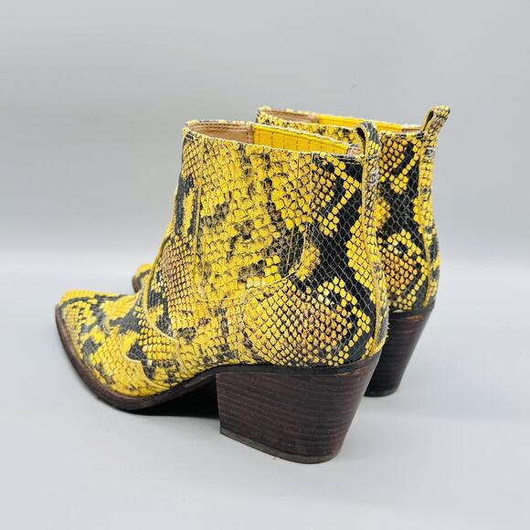Sam Edelman Boots Womens 8.5 Yellow Leather Snake Print Western Ankle Block Heel - Picture 6 of 12